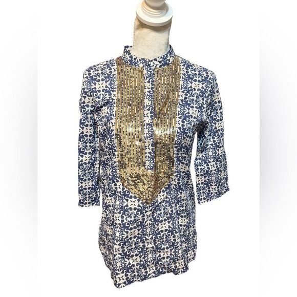 Figue Artisian Lulie Tunic Sequined Top block print small - Picture 1 of 5
